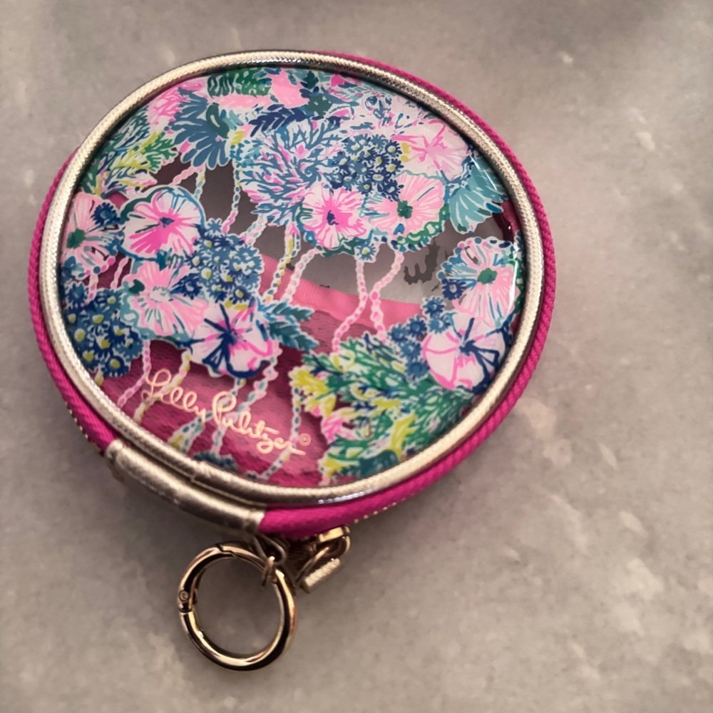 Lilly Pulitzer Pink and Blue Floral Round Pouch